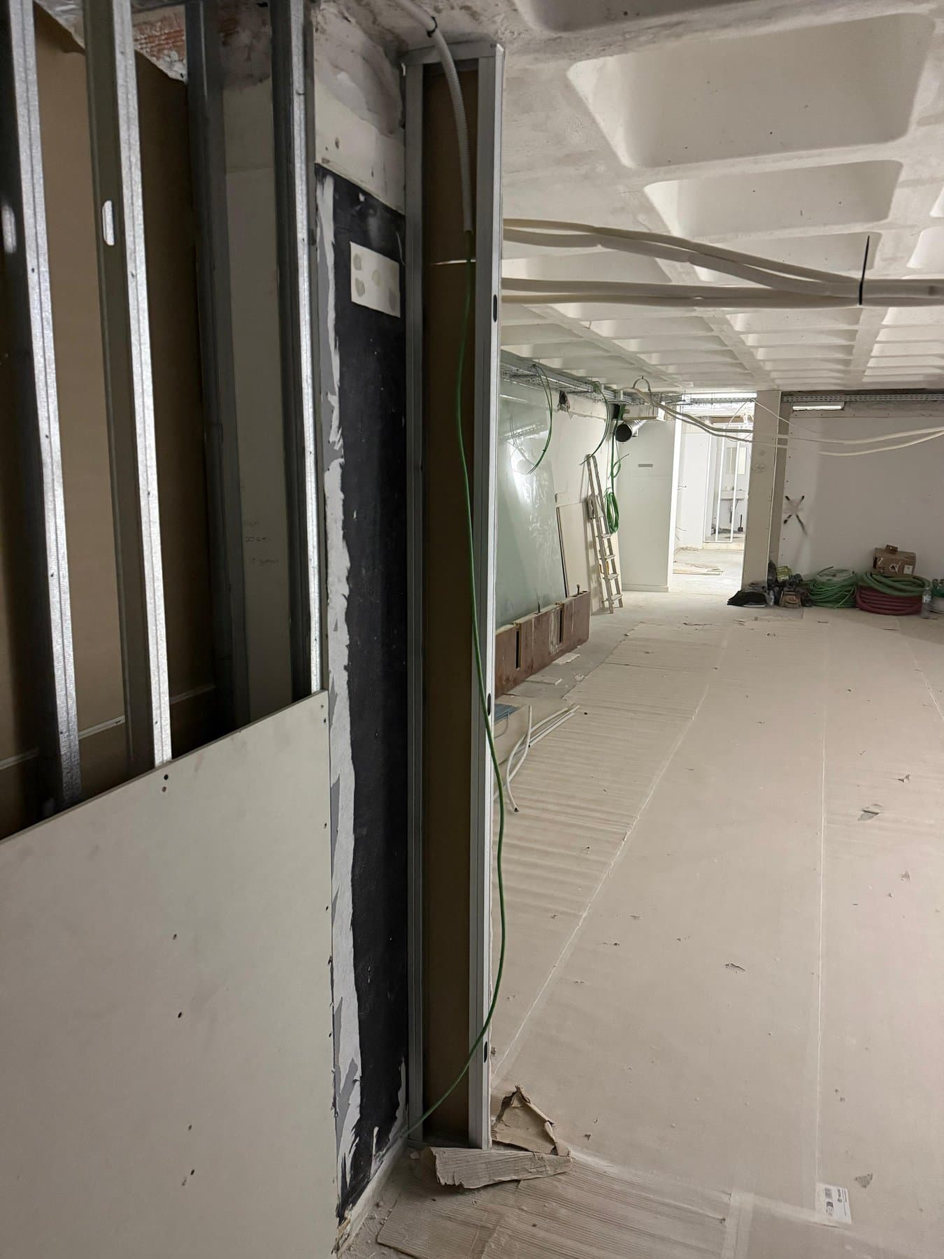 Corridor with glass partitions